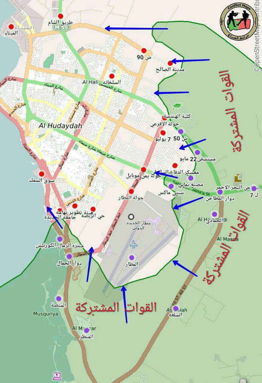 عاجل شاهد خريطة تفصيلية لتوغل الجيش الوطني داخل أحياء مدينة الحديدة