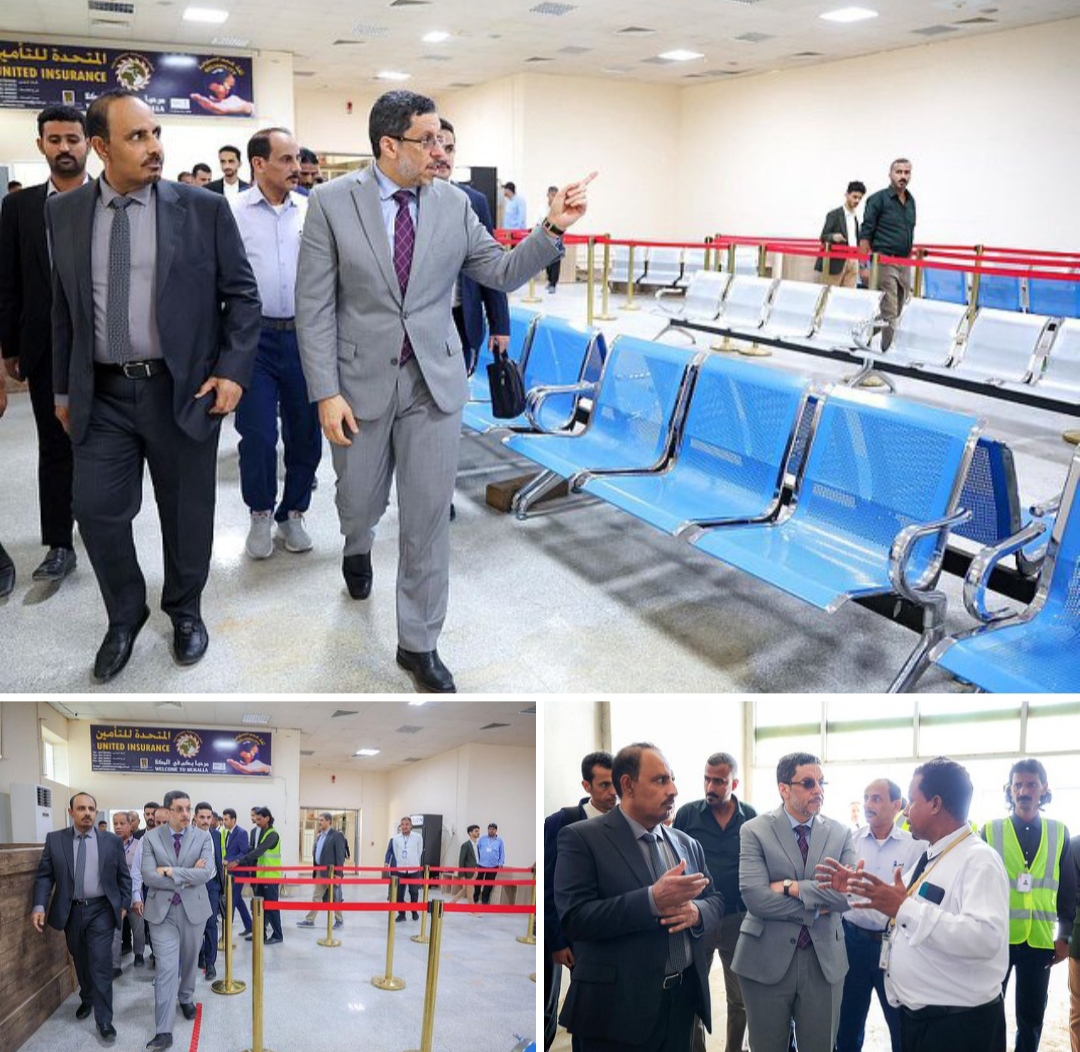 رئيس الوزراء يعود الى عدن بعد زيارة الى حضرموت ويؤكد على تسريع تأهيل مطار الريان